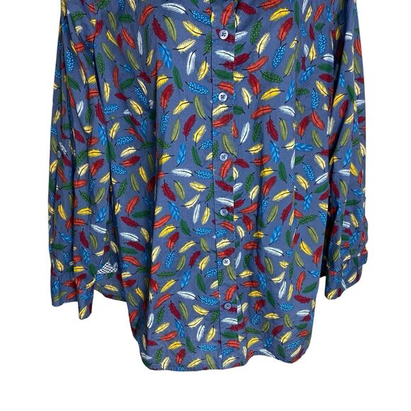 Talbots Top Womens 1X Button Up Roll Tab Sleeve Shirt Feather Artsy Western Boho - Picture 8 of 11